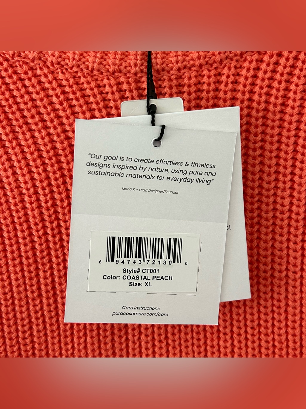 Pura Cashmere 100% Supima Cotton Knit Pullover Sweater Women’s Xl Coastal Peach — image 8 of 8